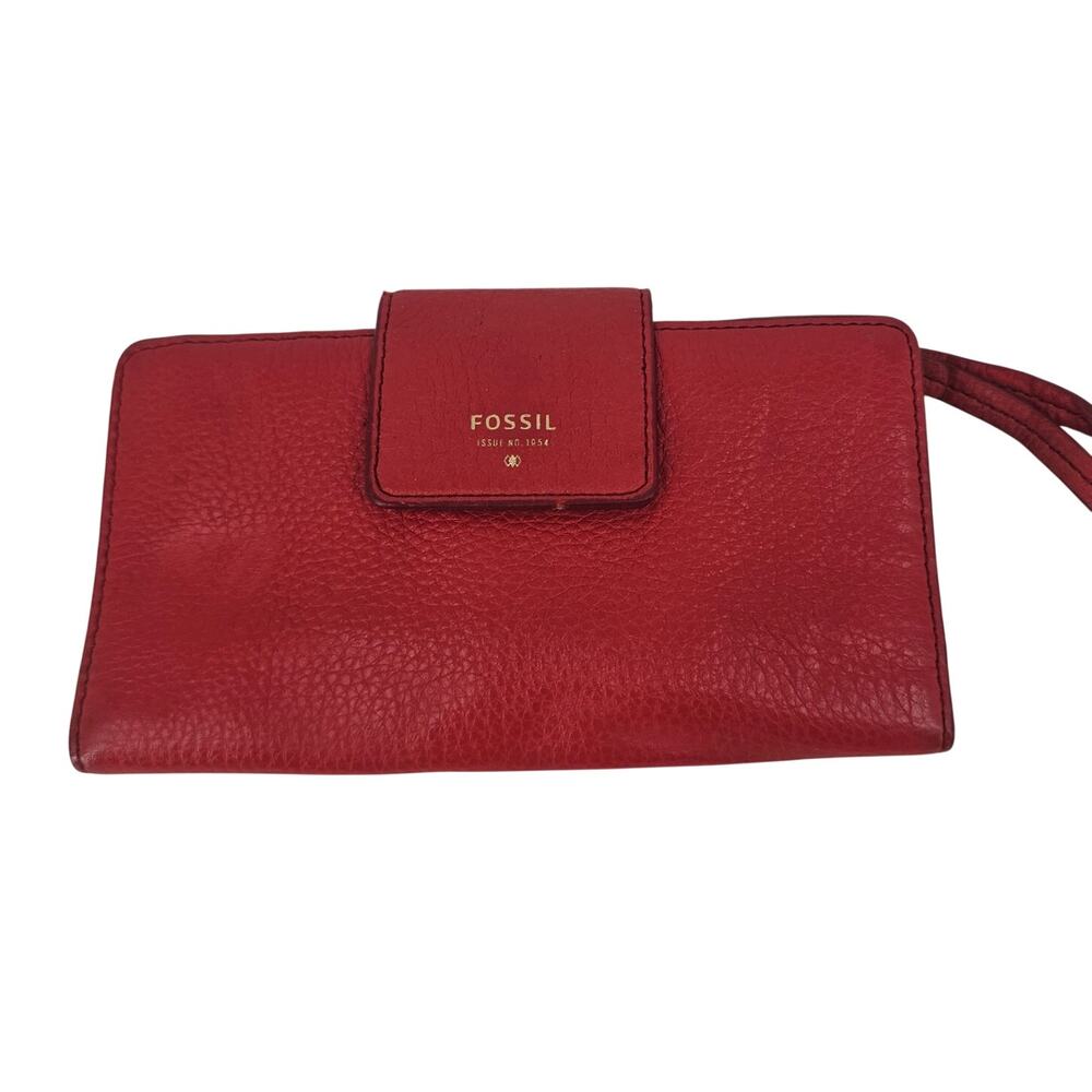 Fossil Red Pebbled Leather Fold Wallet 8x4"